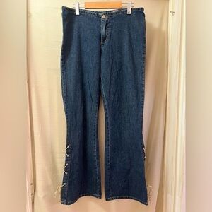 Vintage Y2K Bubblegum Lace-Up Denim Flares • 2000s Low Rise Retro Vintage